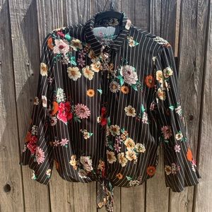 Bell sleeve, waist tie blouse